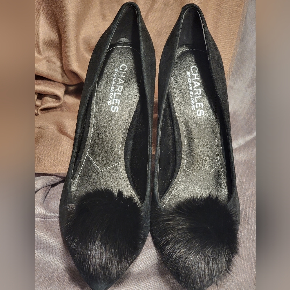 MISMATCHED SIZES***Womens High Heel Pump by Charles David Fur pompom Shoe